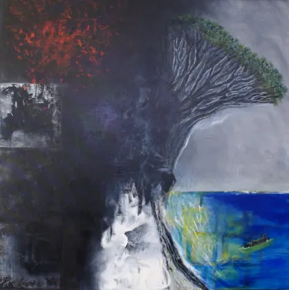 La force du dragonnier — Sur le sentier du dragonnier (2008), peinture d’Ana Ruiz Llamazares